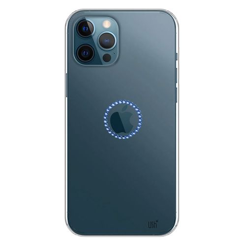 Capa-iPhone-12-Pro-Max-Logo-de-Cristais-Azul